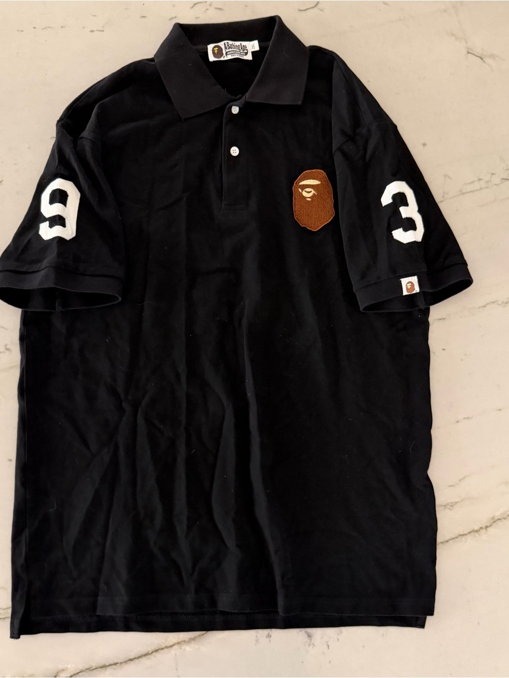 A BATHING APE BAPE BLACK HEAD LOGO POLO SZ 2XL (#93)